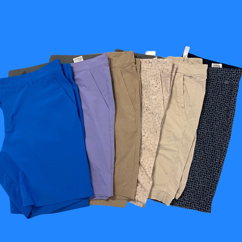6 PAIRS OF ADIDAS GOLF SHORTS SIZE 36. ALL GENTLY USED!! GREAT DEAL!!